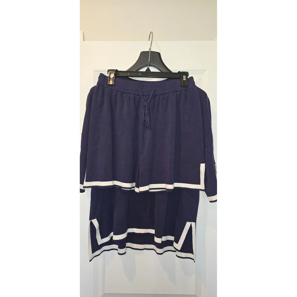 Lillusory Women Navy Blue‎ Knit 2 Piece Lounge Set Shorts Top Viscose Size Large